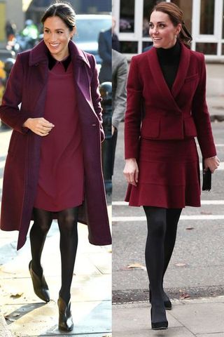 Clothing, Coat, Street fashion, Maroon, Fashion, Overcoat, Snapshot, Outerwear, Footwear, Fashion model,