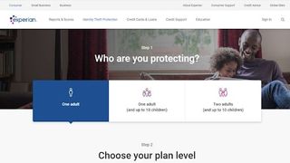 Experian's website for IdentityWorks allowing users to choose plans