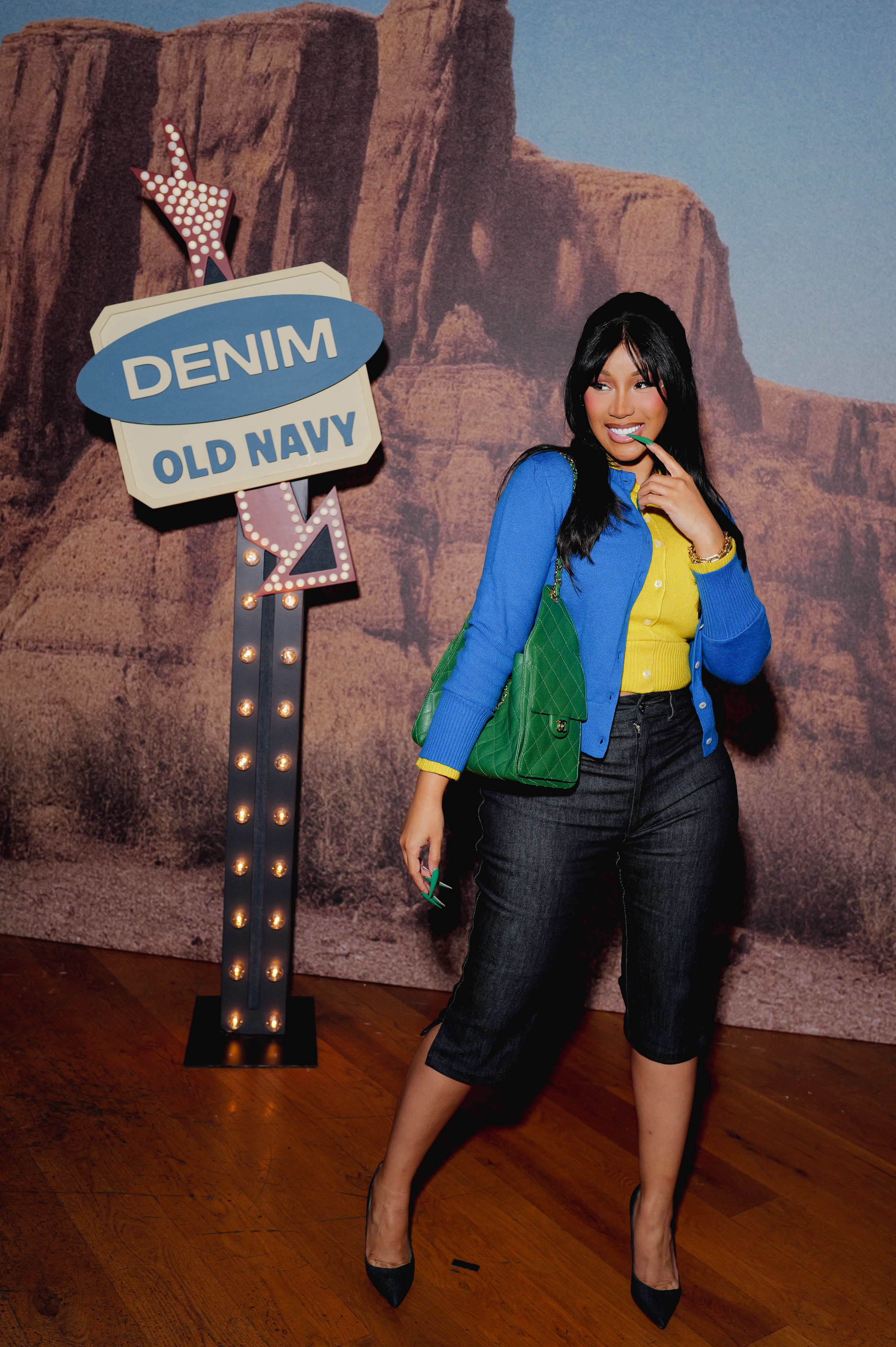 Cardi B attended the Old Navy denim launch party in the blue and yellow color combination trend