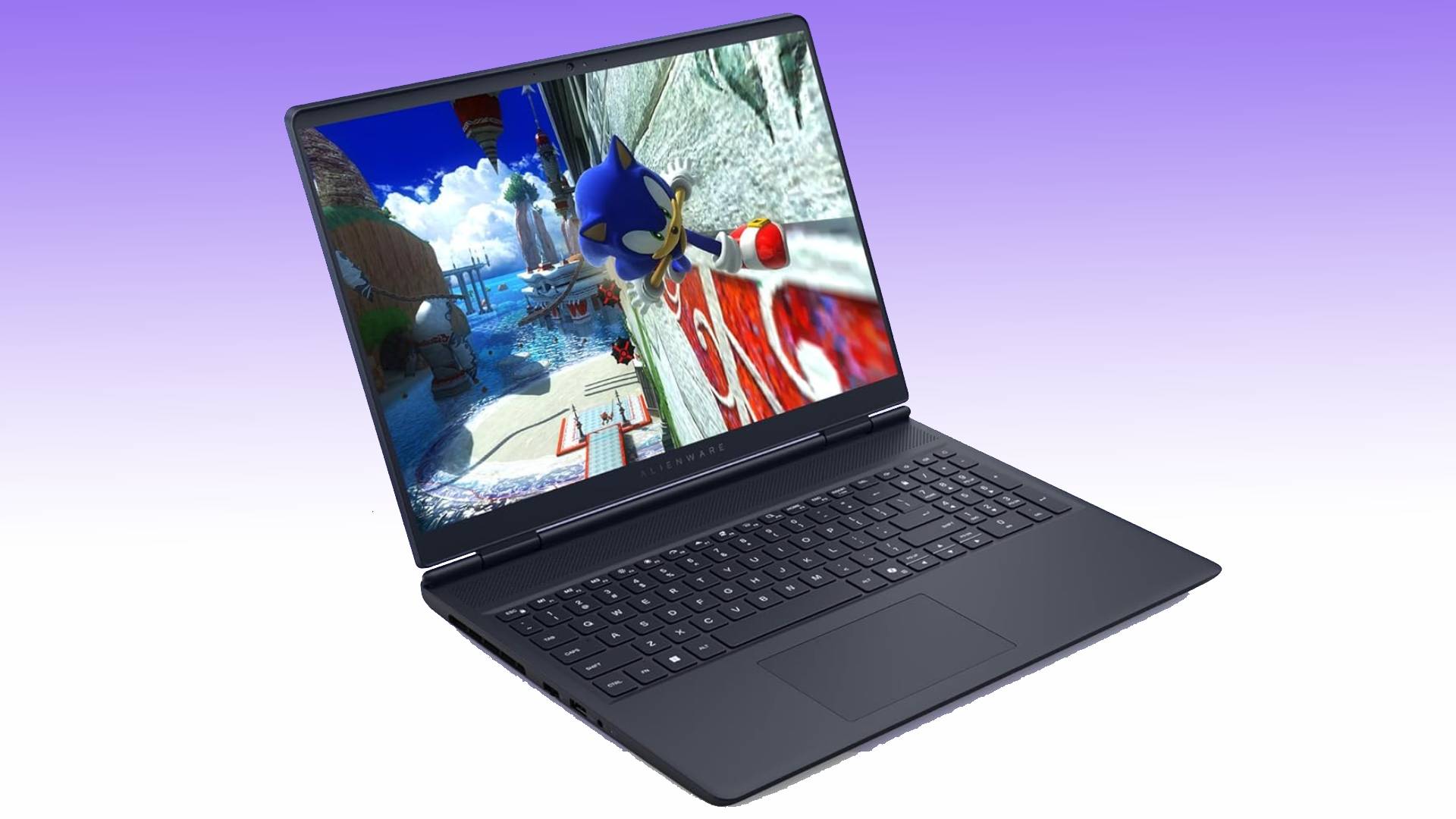 Alienware Aurora 16 with Sonic running on screen.