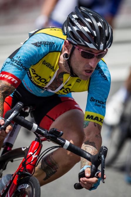 Adam Myerson (Smartstop) riding near the front to try to being back the break.