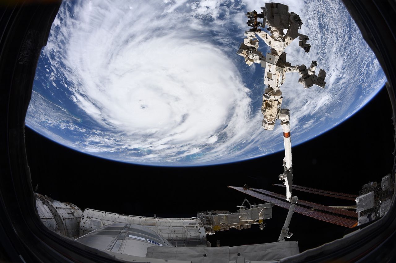 Hurricane Ida crosses the Gulf of Mexico in this view from the International Space Station taken by NASA astronaut Megan McArthur just before 12 p.m. CDT (1700 GMT) on Aug. 28, 2021.