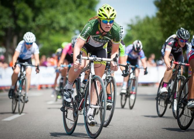 Whitney Schultz, Colivita, keeps a close eye on the early race action. Besides being a pro racer, Whitney is also the race director of the Fort Follies Women's GP.