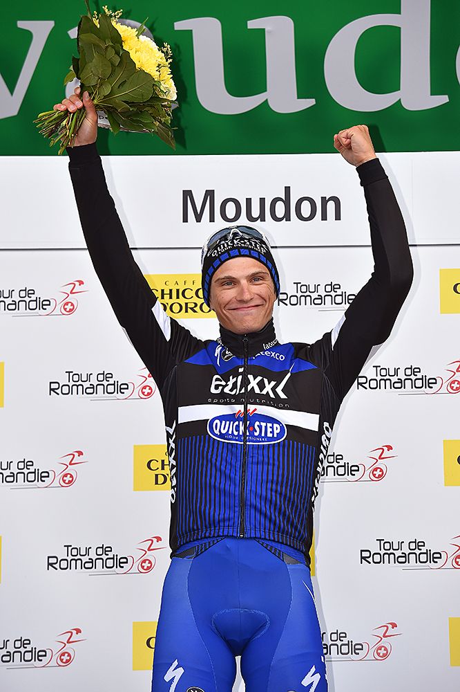 Marcel Kittel (Etixx-QuickStep) on the podium at Tour de Romandie