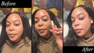 Ariel Baker testing Rare Beauty blush