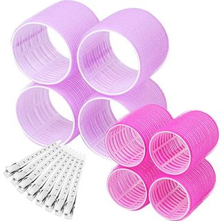 Self Grip Hair Rollers Curlers 16 Pcs Set With 8pcs Hair Rollers 2 Sizes (4 Jumbo & 4 Large) and 8 Pcs Hair Clips for Long Medium Short Thick Fine Thin Hair Volume