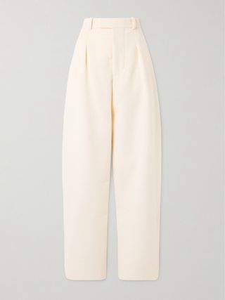 + Hailey Bieber Pleated Wool-Twill Tapered Pants