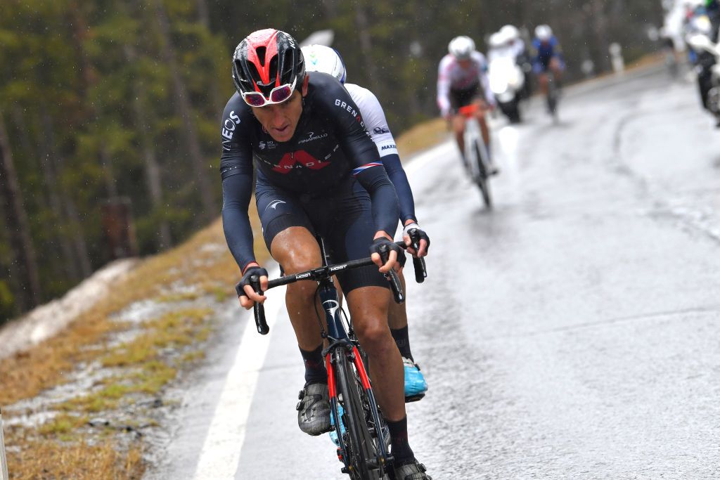 THYON 2000 LES COLLONS SWITZERLAND MAY 01 Geraint Thomas of The United Kingdom and Team INEOS Grenadiers in the Breakaway during the 74th Tour De Romandie 2021 Stage 4 a 1613km stage from Sion to Thyon 2000 Les Collons 2076m TDR2021 TDRnonstop UCIworldtour on May 01 2021 in Thyon 2000 Les Collons Switzerland Photo by Luc ClaessenGetty Images