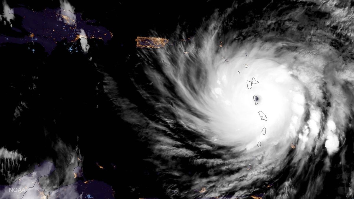 NOAA GOES-16 satellite captured this image of Hurricane Maria as it made landfall on the Caribbean island of Dominica on Monday evening (Sept. 18). 