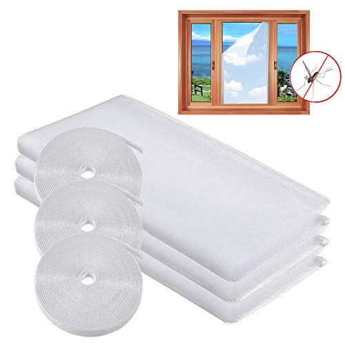 Moegfy Mosquito Netting,3 Pack Diy Self-Adhesive Insect Mesh Curtain Fly Bug Bee Protector Screen 130x150cm With 3 Rolls Hook Sticky Tape,fitted to Multiple Windows White
