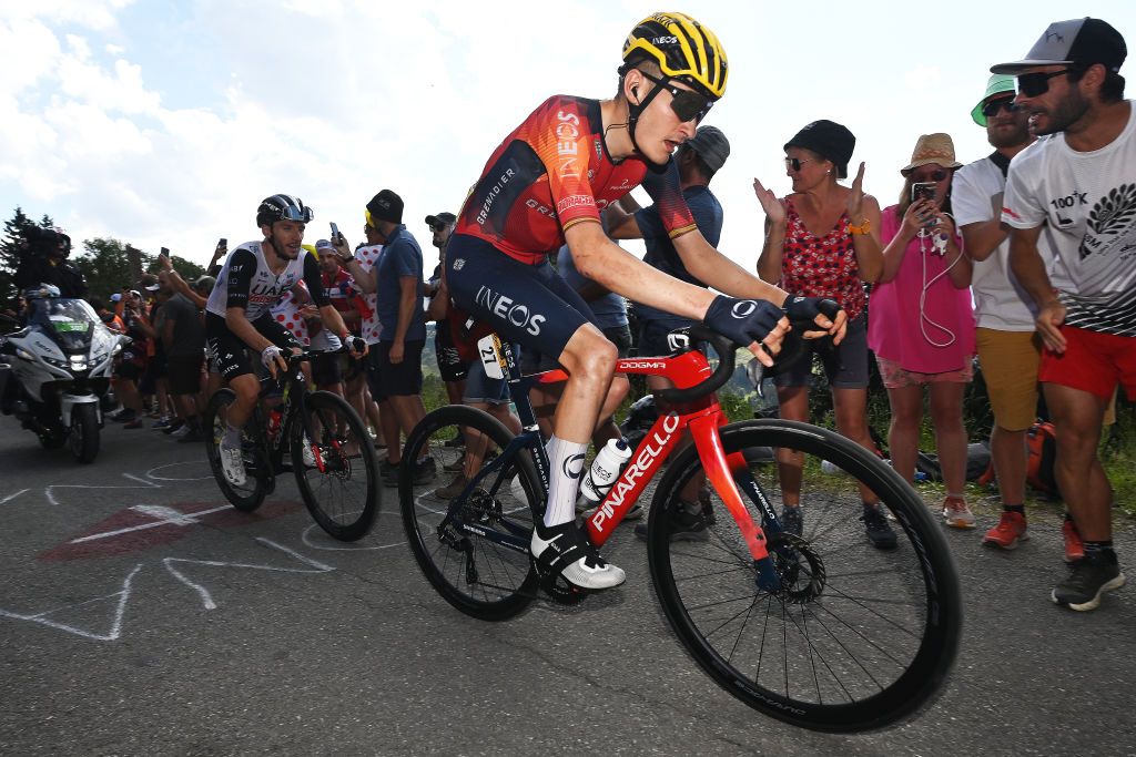 MORZINE LES PORTES DU SOLEIL FRANCE JULY 15 LR Adam Yates of United Kingdom and UAE Team Emirates and Carlos Rodriguez Cano of Spain and Team INEOS Grenadiers compete in the chase group during the stage fourteen of the 110th Tour de France 2023 a 1518km stage from Annemasse to Morzine les Portes du Soleil UCIWT on July 15 2023 in Morzine les Portes du Soleil France Photo by Tim de WaeleGetty Images