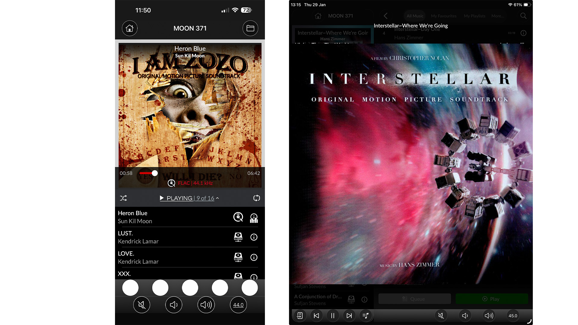 Moon 371 streaming amplifier streaming platform on smartphone and tablet screens