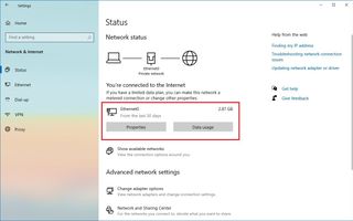 Windows 10 Status settings with active connection