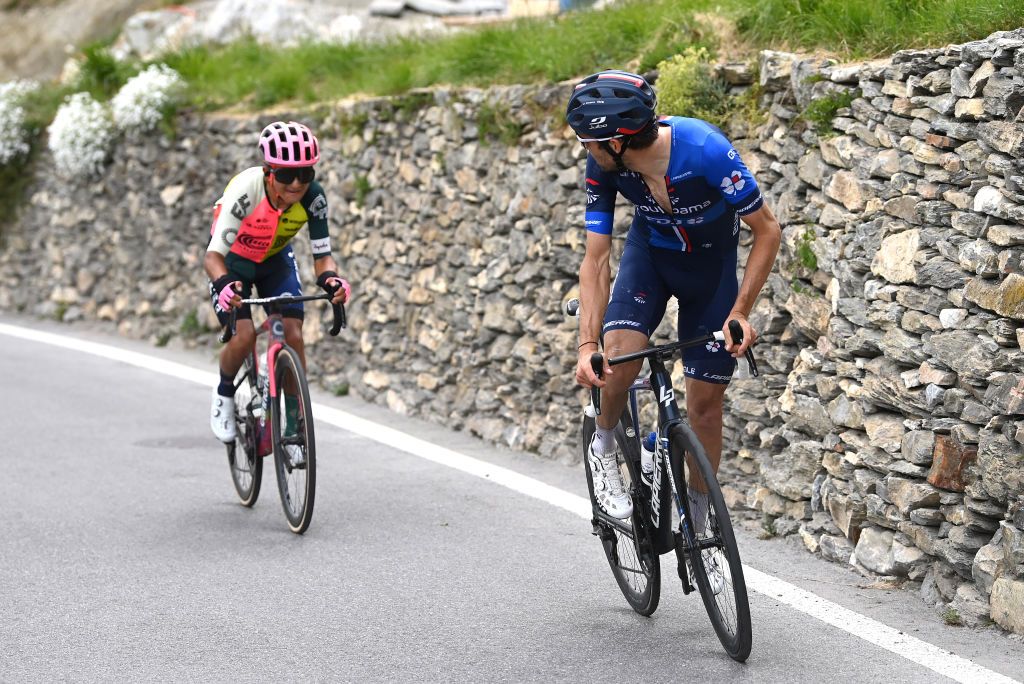 Thibaut Pinot chased down by Jefferson Alexander Cepeda (EF Education-EasyPost) on stage 13 of the Giro d&#039;Italia