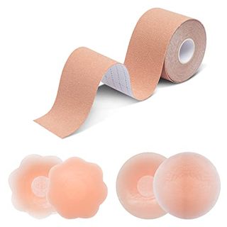 Zeeyono Boob Tape - 7m Extra Long Body Tape With 2 Pairs of Reusable Nipple Covers Breathable, Unseeable, and Skin-Friendly Booby for Tit Support Sweat Resistant Bob Large Breasts