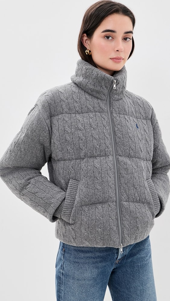 Cable Knit Wool Cashmere Puffer Jacket - Flannel Grey Heather