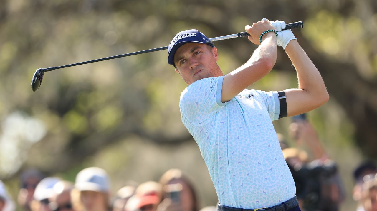 Justin Thomas plays shot from 11th tee at the third round of the Arnold Palmer Invitational.