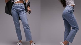 model wearing Topshop Hourglass Straight Jeans