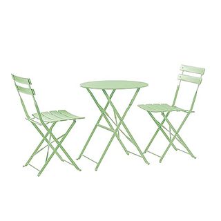 Mint green bistro table and chairs.