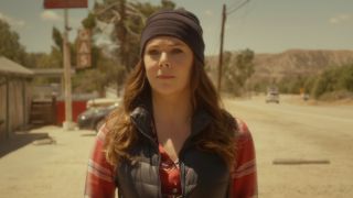 Lauren Graham as Lorelei Gilmore dressed to hike the Appalachian Trail in Gilmore Girls: A Year In The Life.