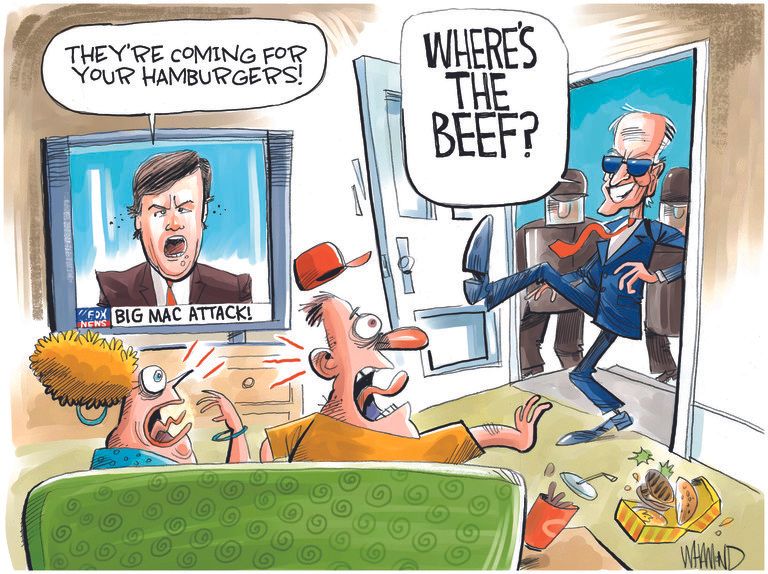 Political Cartoon U.S. biden fox news tucker carlson beef