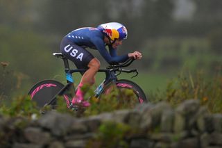 Chloe Dygert on her way to winning the time trial at the 2019 UCI Road World Championships