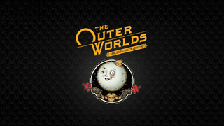 The Outer Worlds: Spacer&rsquo;s Choice Edition logo above the moon mascot on a dark patterned sci-fi background in a widescreen format.