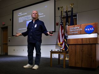 IBM chief technical officer Rob High spoke at NASA's Langley Research Center in Virginia about using the company's Watson computer system to streamline aerospace research.