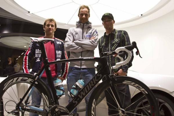 Tom Boonen with Formula 1 pilot and MotoGP rider Ben Spies