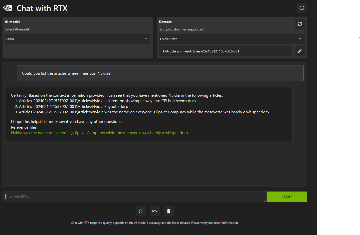 Nvidias Chat mit RTX-Software im Einsatz.