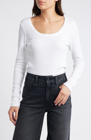 Scoop Neck Long Sleeve Cotton & Modal T-Shirt