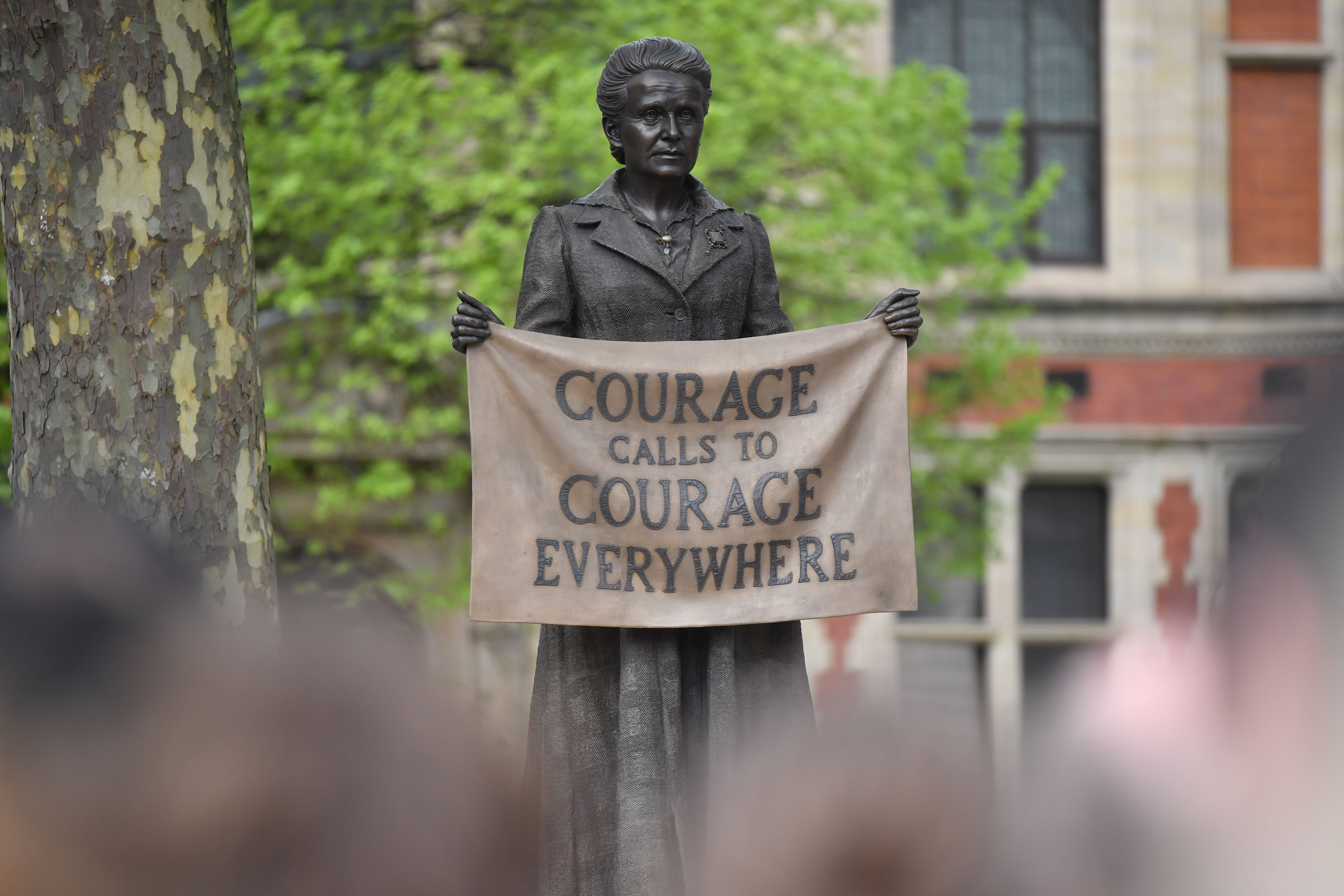 A statue of suffragist and women's rights campaigner Millicent Fawcett in Parliament Square in London on April 24, 2018. It was the first statue of a woman on Parliament Square.