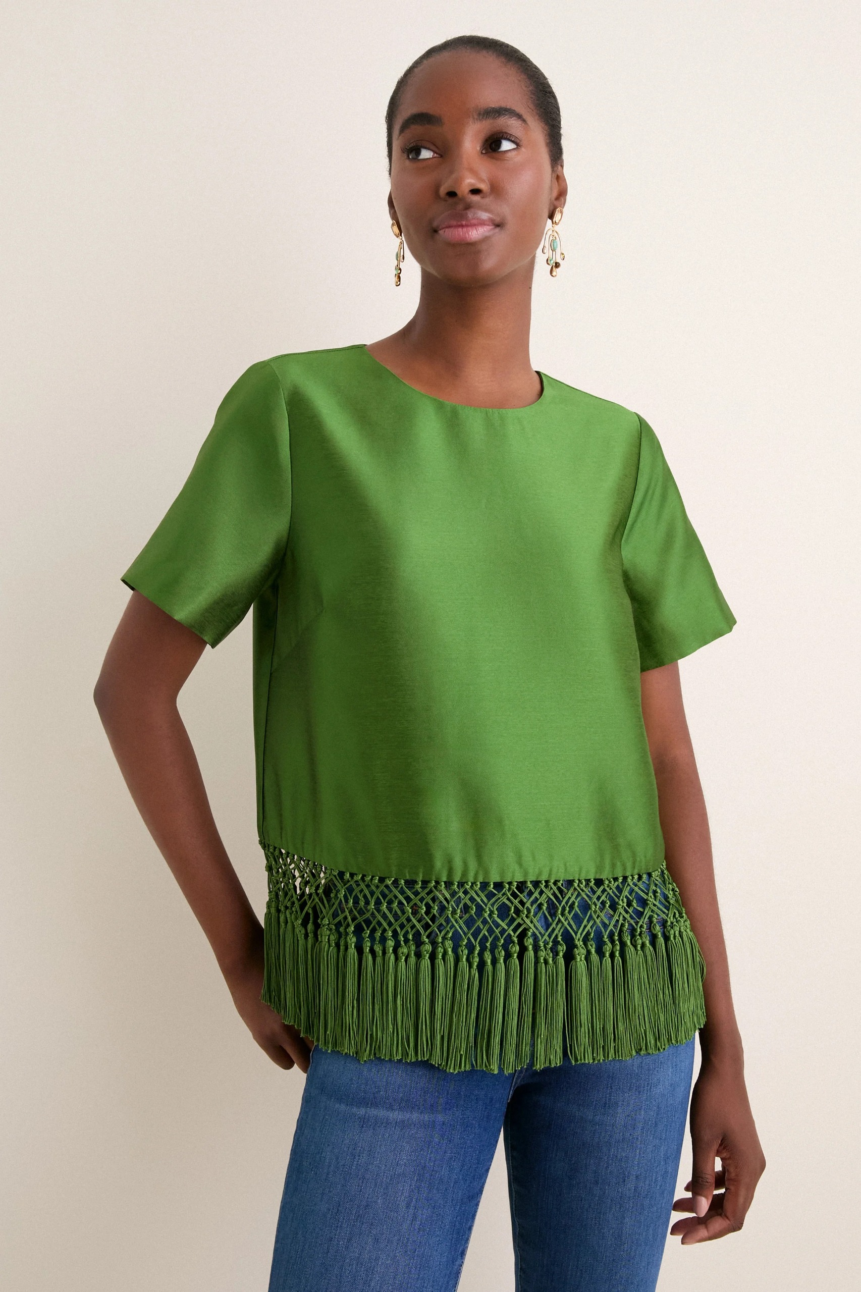 Tuckernuck, Green Dupioni Chadwick Tassel Top
