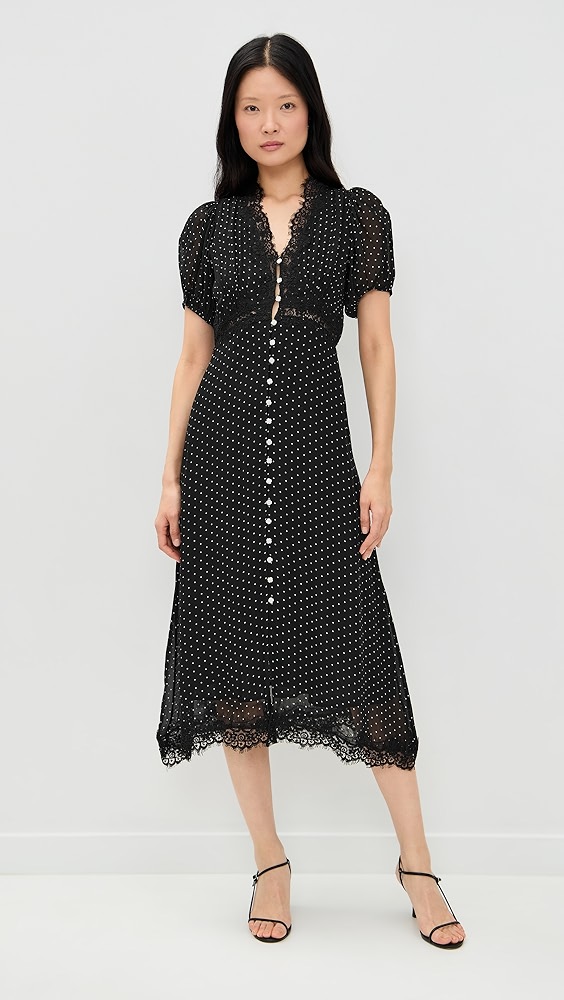 Sea Melody Polka-Dot Puff Sleeve Dress