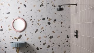 a wet room idea with a terrazzo wall tile