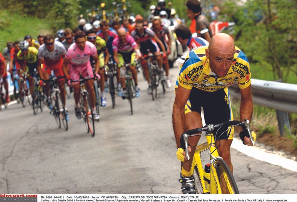 Marco Pantani on the attack at the Giro d'Itaila in 2003