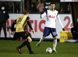 Dele Alli, right, during the FA Cup tie at Marine