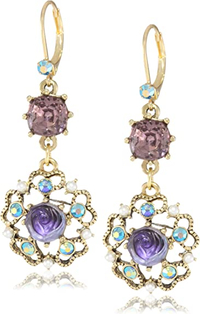 $18 Betsey Johnson Carved Flower Medallion &amp; Crystal Gem Drop Earrings at Amazon