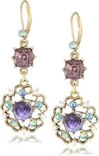 $18 Betsey Johnson Carved Flower Medallion &amp; Crystal Gem Drop Earrings at Amazon
