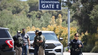 Federal immigration agents outside Dodgers Stadium