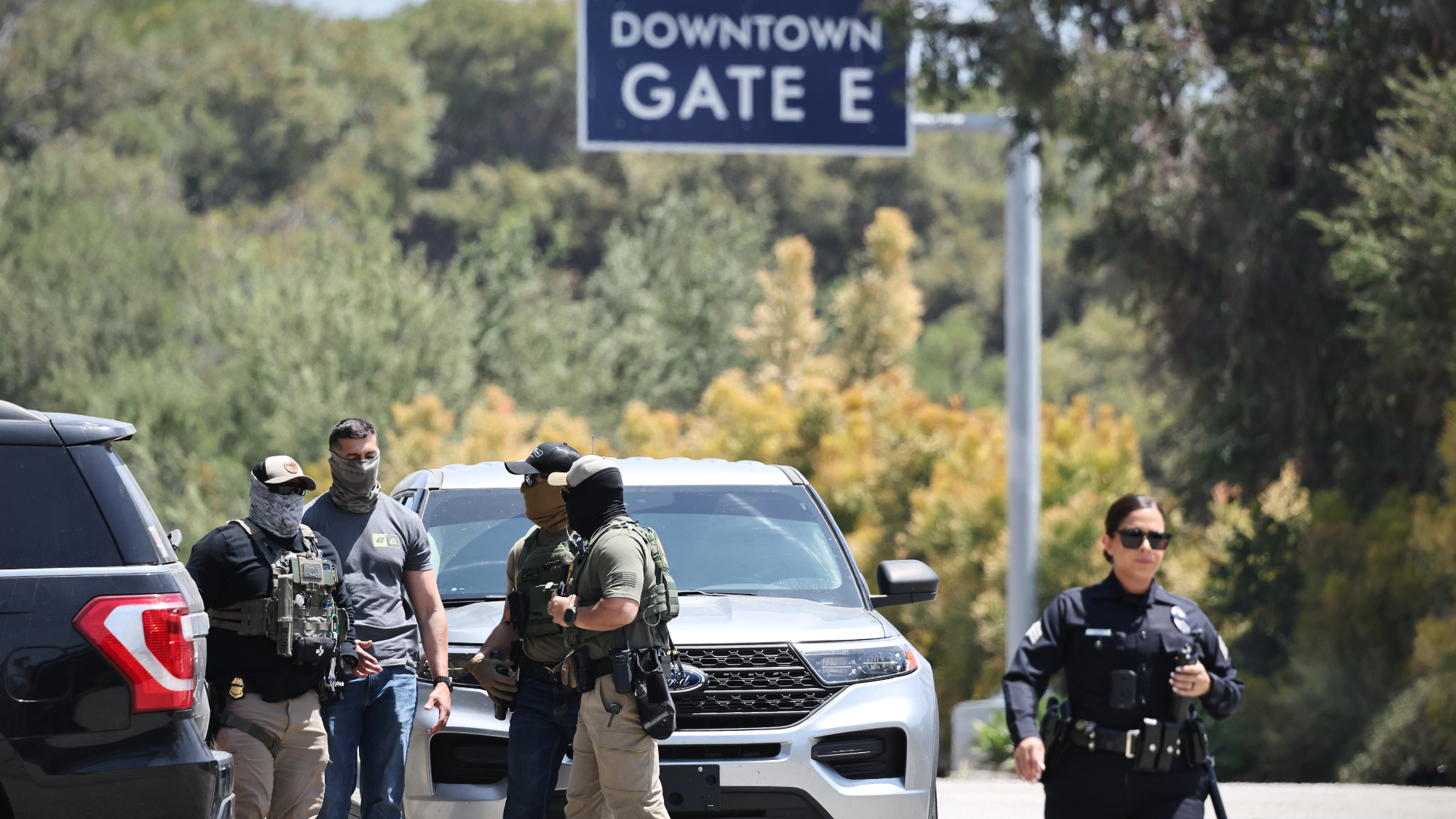 Federal immigration agents outside Dodgers Stadium