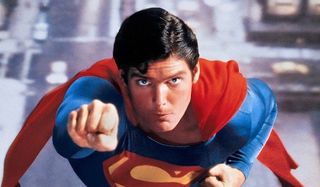 christopher reeve as Superman flying