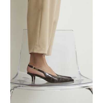 Brown Croc Print Slingback Court Heels