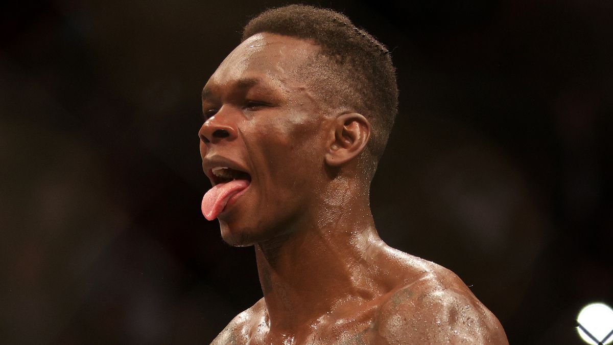  Israel Adesanya of Nigeria sticks his tongue out ahead of the UFC 305 live stream