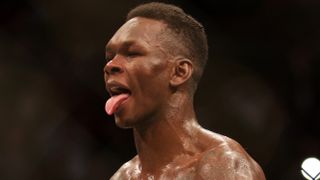  Israel Adesanya of Nigeria sticks his tongue out ahead of the UFC 305 live stream