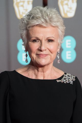 Julie Walters is pictured with grey hair whilst attending the EE British Academy Film Awards (BAFTAs) held at Royal Albert Hall on February 18, 2018 in London, England.