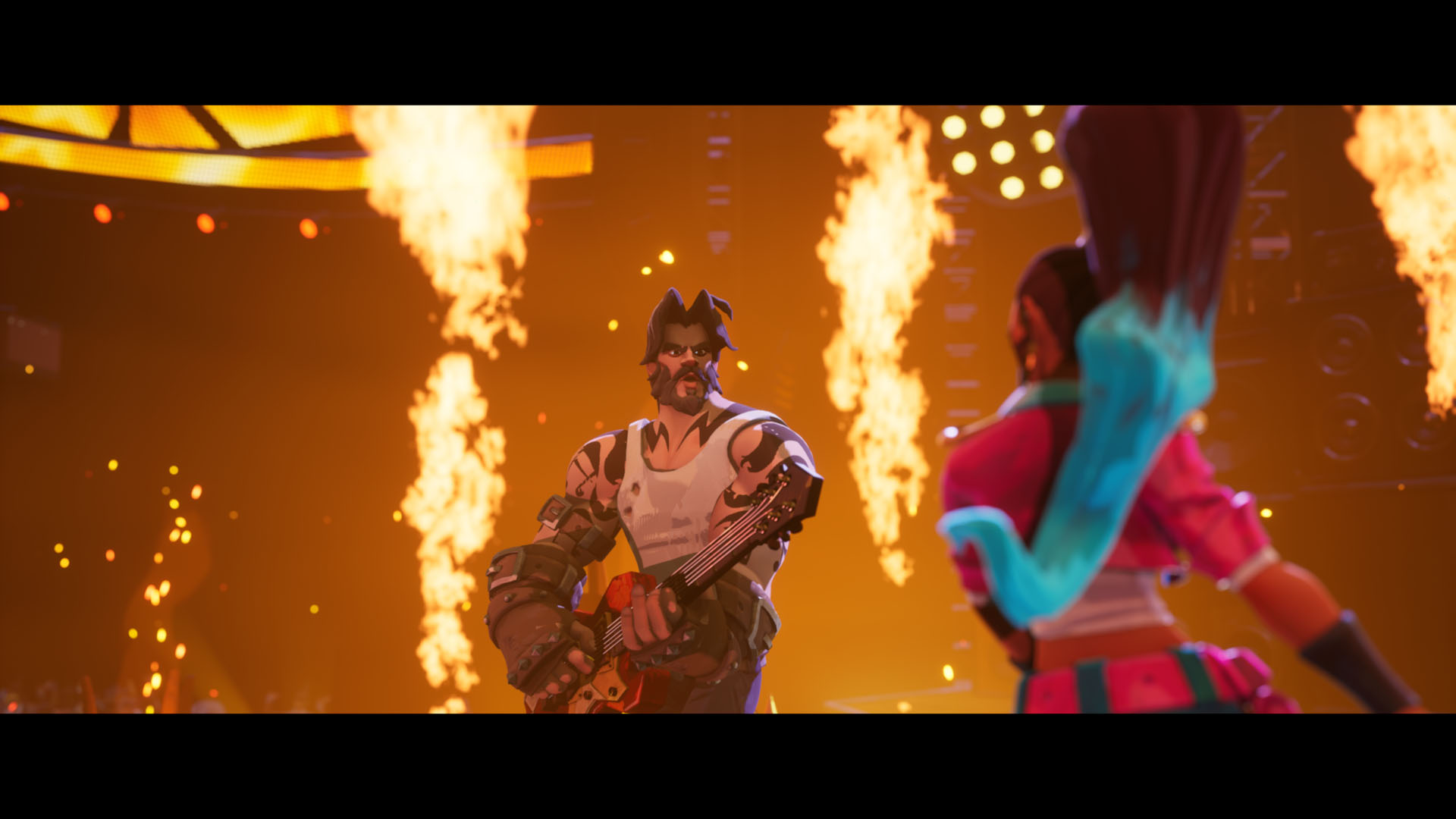 Cadence faces down a boss enemy with flames in the background in People of Note