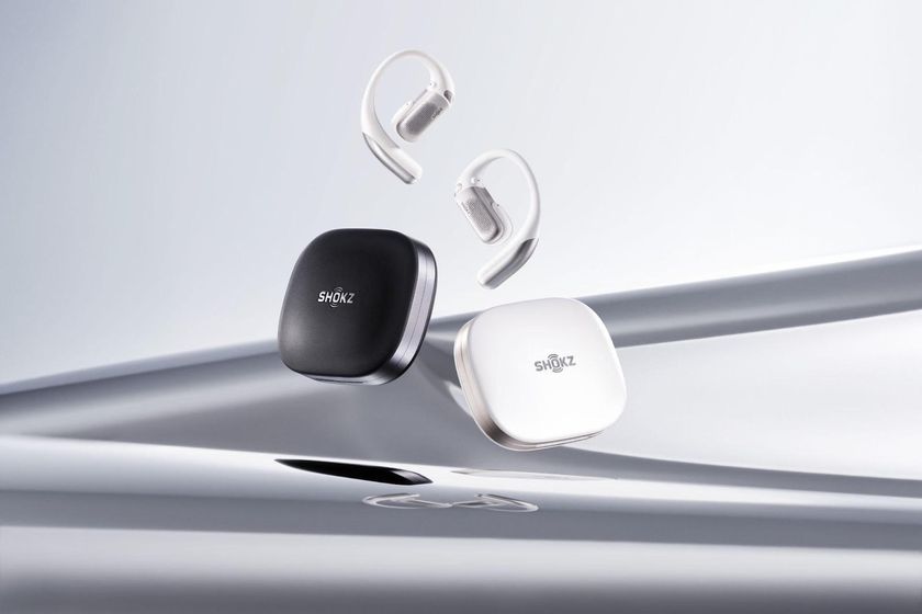Shokz OpenFit Pro wireless earbuds in white and black