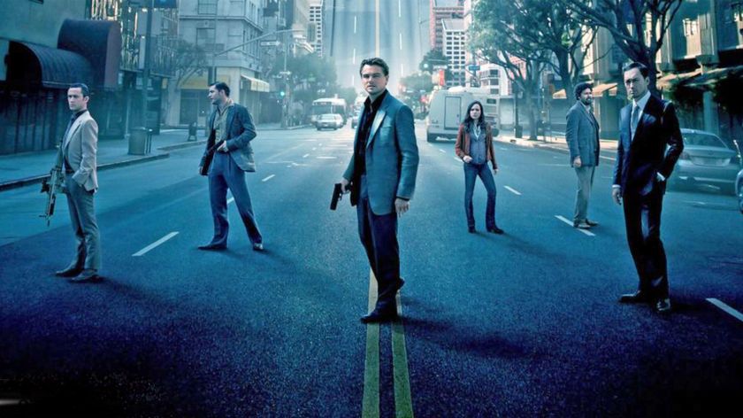 &quot;Inception&quot; key art featuring the cast standing on a highway