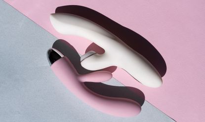 Two adult sex toys in white and pink lie on two different backgrounds, best sex toys